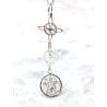 Collar triple protección: Nudo de Bruja, Medalla Virgen de la Milagrosa Esmeralda y Tetragramatón