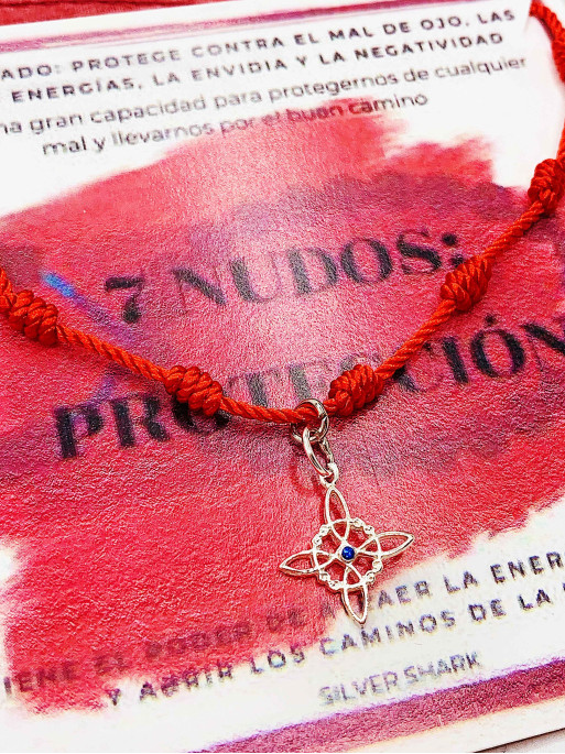 Pulsera de los 7 nudos de protección y Nudo de Brujas - Topacio azul