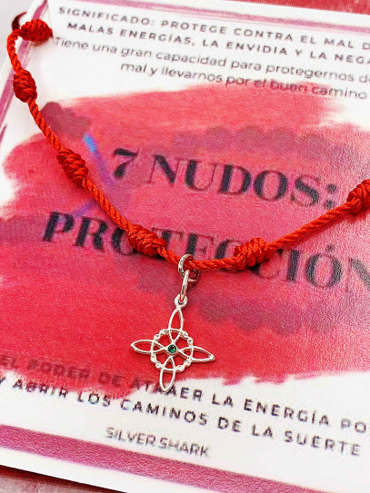 Pulsera de los 7 nudos de protección y Nudo de Brujas - Esmeralda