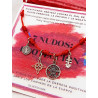 Pulsera 7 nudos roja cuatro protecciones: Nudo de Bruja, Cruz de Caravaca, San Benito y Tetragramatón de plata
