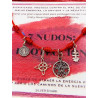Polsera 7 nusos vermella quatre proteccions: Nus de Bruixa, Creu de Caravaca, Sant Benet i Tetragramató de plata