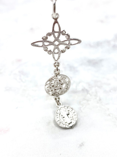 Triple protection silver necklace: Witch's Knot, Saint Benedict Medal and Tetragrammaton