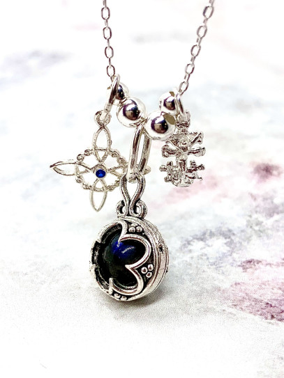 copy of Triple protection silver necklace: Gotland Turquoise Mini, Witches Knot and Caravaca Cross