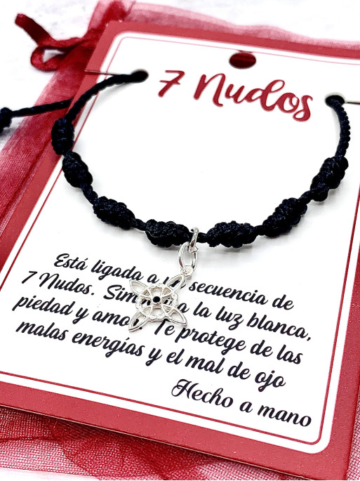 Pulsera negra de los 7 nudos de protección y Nudo de Brujas - Turmalina