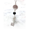 Triple protection silver necklace: Key to open the path, Medal of Saint Benedict, Saint Jude Thaddeus and Black Obsidian