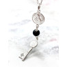 Triple protection silver necklace: Key to open the path, Medal of Saint Benedict, Saint Jude Thaddeus and Black Obsidian