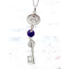 Triple protection silver necklace: Key to open the path, Medal of Saint Benedict, Saint Jude Thaddeus and Amethyst