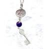 Triple protection silver necklace: Key to open the path, Medal of Saint Benedict, Saint Jude Thaddeus and Amethyst