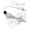 Triple protection silver anklet: Witches Knot, Tetragrammaton with Tourmaline