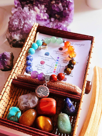 Seven Chakra Kit - Bracelet and 7 natural stones