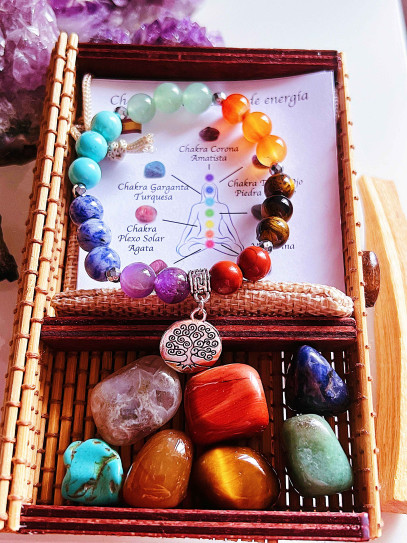 Seven Chakra Kit - Bracelet and 7 natural stones