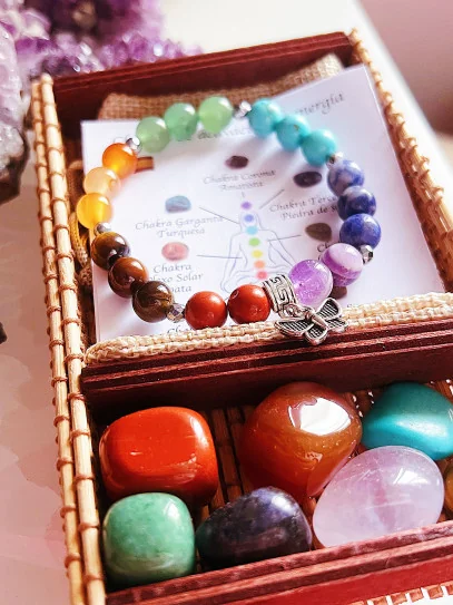 Seven Chakra Kit - Butterfly Bracelet and 7 Natural Stones