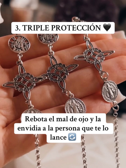Polsera triple protecció de plata: Nus de Bruixa, Tetragramató i Medalla de Sant Benet