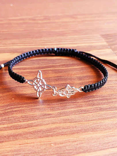 Pulsera de Nudo Brujas y Mano de Fátima de macramé - Doble protección extrema