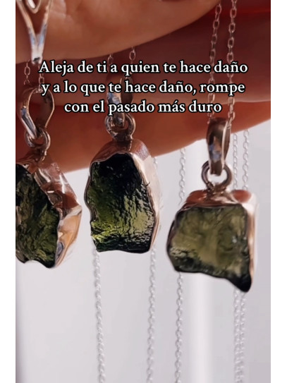 Collar de Moldavita grande de plata | Buena suerte - Espiritualidad