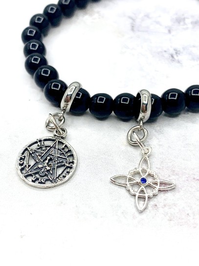 Turmellera triple protecció de plata: Nus de Bruixa i Tetragramató amb Turmalina