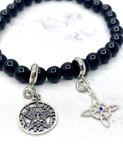 Turmellera triple protecció de plata: Nus de Bruixa i Tetragramató amb Turmalina