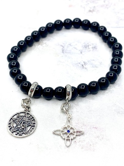 Turmellera triple protecció de plata: Nus de Bruixa i Tetragramató amb Turmalina