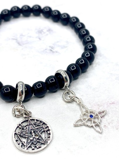 Turmellera triple protecció de plata: Nus de Bruixa i Tetragramató amb Turmalina