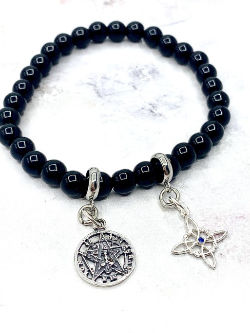 Turmellera triple protecció de plata: Nus de Bruixa i Tetragramató amb Turmalina