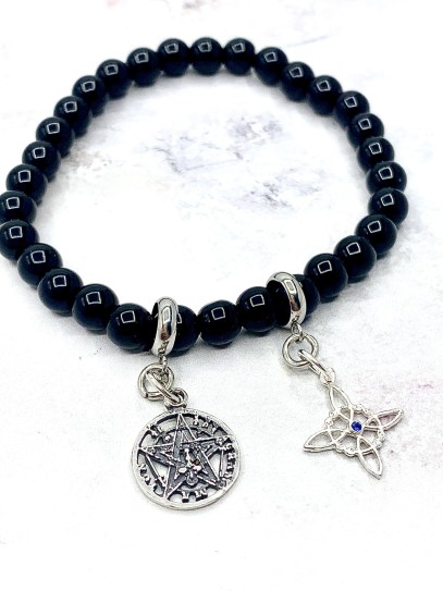 Turmellera triple protecció de plata: Nus de Bruixa i Tetragramató amb Turmalina