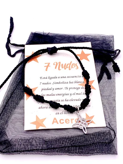 Pulsera de los 7 nudos negra de protección y Nudo de Brujas