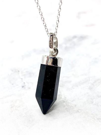 Large Black Obsidian Point Necklace | Protection and Mirage