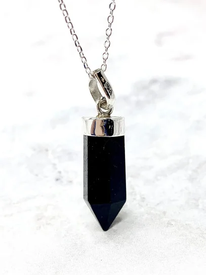 Collar de punta natural de obsidiana negra – Amuleto protector