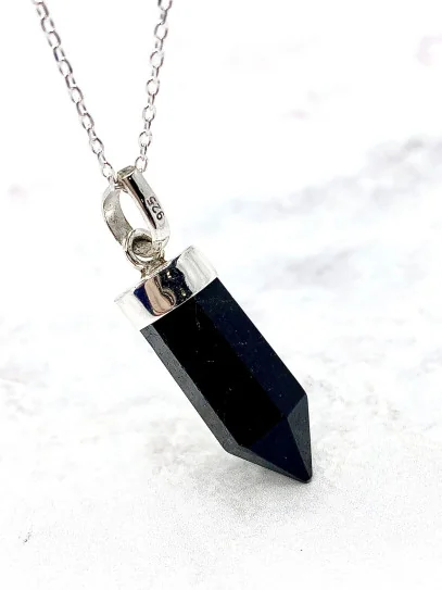 Collar de punta natural de obsidiana negra – Amuleto protector