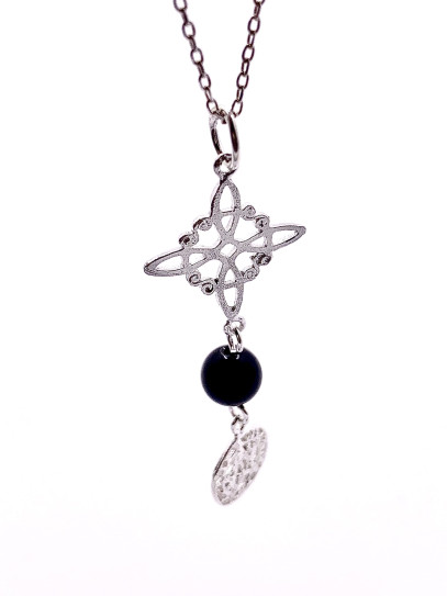 Collaret triple protecció de plata: Nus de Bruixa i Tetragramató - Turmalina negra