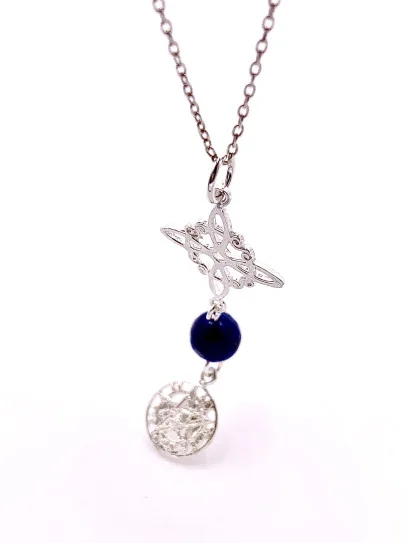 Collaret triple protecció de plata: Nus de Bruixa i Tetragramató - Lapislàtzuli