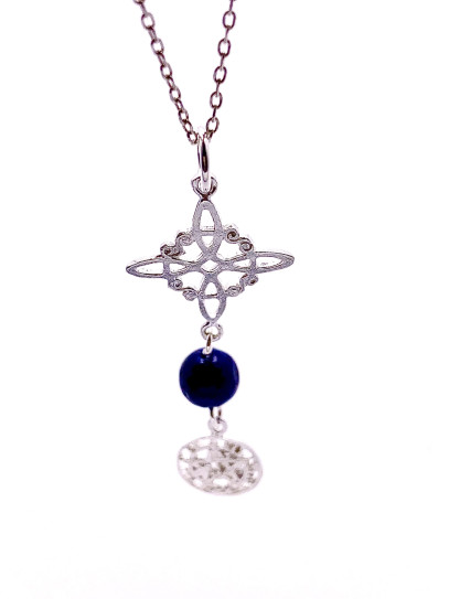 Triple protection silver necklace: Witch's Knot and Tetragrammaton - Lapis Lazuli