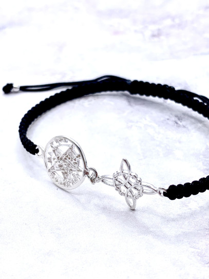 Pulsera de Nudo Brujas y Tetragramatón de macramé - Doble protección extrema