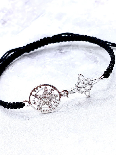 Pulsera de Nudo Brujas y Tetragramatón de macramé - Doble protección extrema