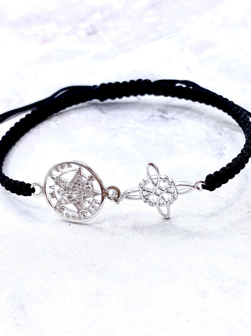 Pulsera de Nudo Brujas y Tetragramatón de macramé - Doble protección extrema