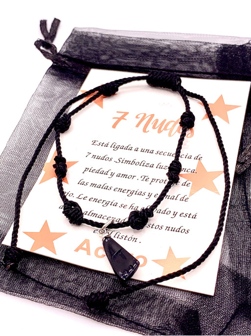 Tobillera de los 7 nudos negra de protección y Puño de Azabache