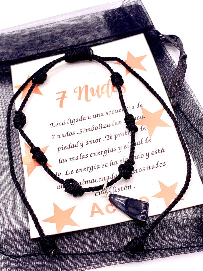 Tobillera de los 7 nudos negra de protección y Puño de Azabache