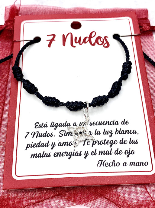 Black 7 Knot Protection anklet and Witches Knot - Tourmaline