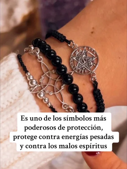 Tobillera negra de los 7 nudos de protección y Tetragramatón de plata