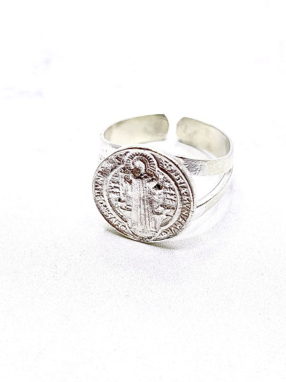 Anillo Medalla de San Benito de plata - Protección espíritus