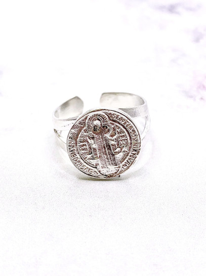 Silver Saint Benedict Medal Ring - Protection from Spirits