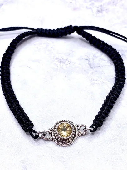 Pulsera 'Neela' de Citrino facetado y macramé - Atrae el dinero