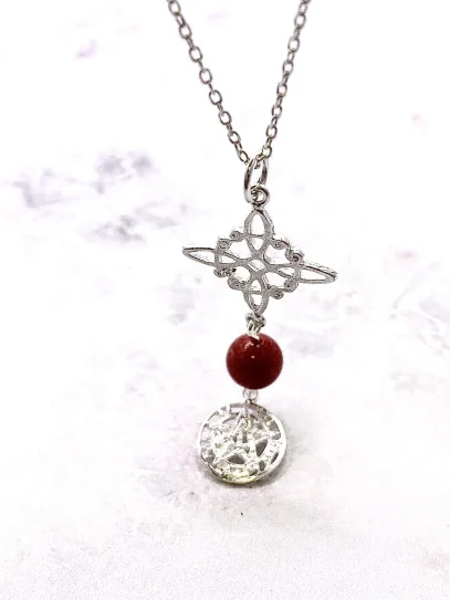 Collar triple protección de plata: Nudo de Bruja y Tetragramatón - Aventurina