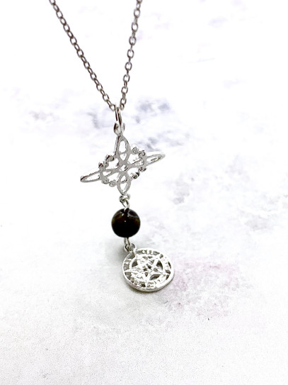 Collaret triple protecció de plata: Nus de Bruixa i Tetragramató - Ull de Tigre