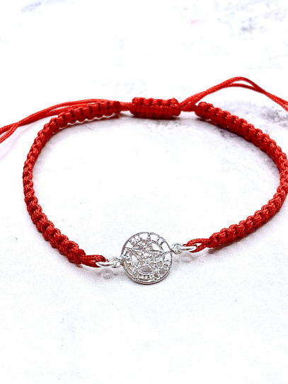 Red mini Tetragrammaton Bracelet in Macrame and Silver