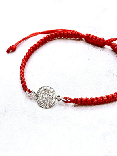 Red mini Tetragrammaton Bracelet in Macrame and Silver