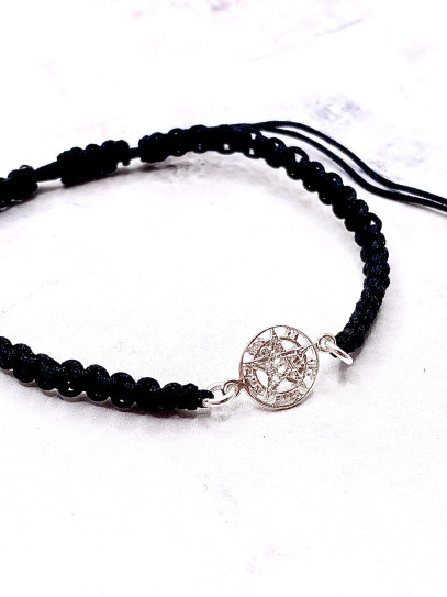 Mini Tetragrammaton macrame and silver bracelet
