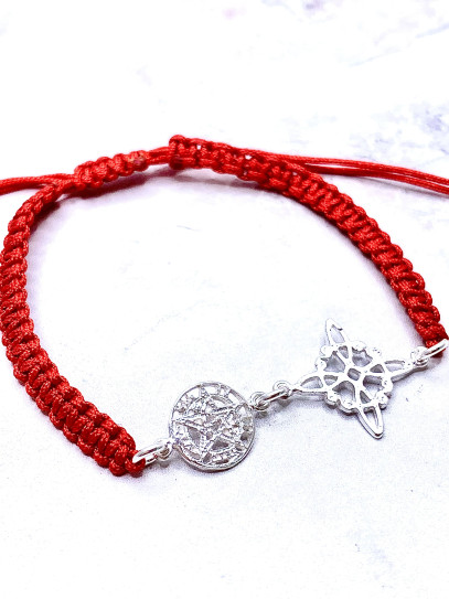 Red Witches Knot and Tetragrammaton Macrame Bracelet - Double Protection