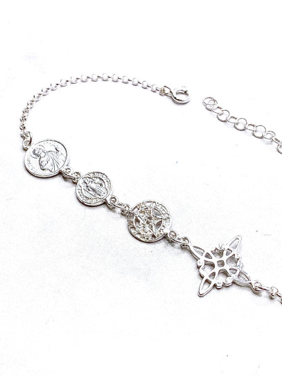 Pulsera 4 Protecciones ✨ Nudo de Bruja, Tetragramatón, San Benito y San Judas Tadeo