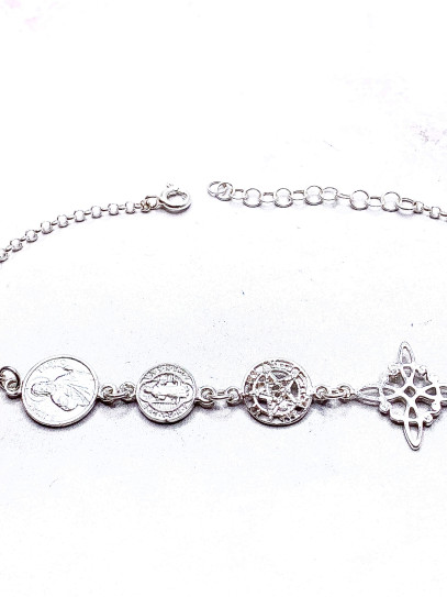 Pulsera 4 Protecciones ✨ Nudo de Bruja, Tetragramatón, San Benito y San Judas Tadeo